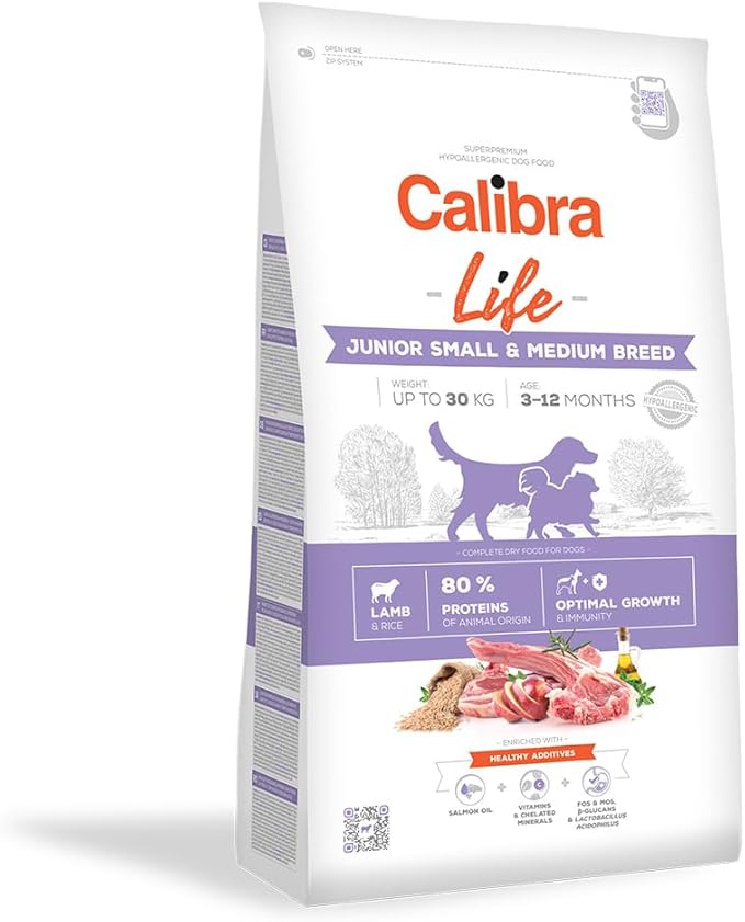CALIBRA DOG LIFE JUNIOR SMALL&MEDIUM BREED CORDERO 12KG