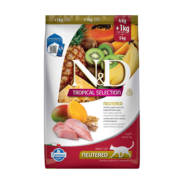 N&D TROPICAL CAT ADULT NEUTERED POLLO 4+1KG