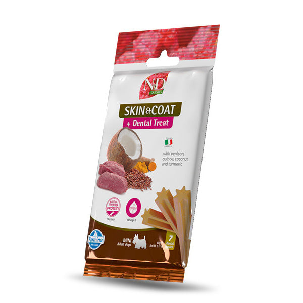 N&D QUINOA DOG TREAT SKINCOAT VENADO MINI 15X60G