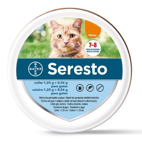 imagen de la caja de un collar antiparasitario para gatos seresto